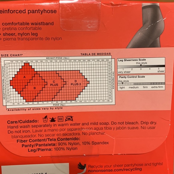 No Nonsense Pantyhose • Off Black • Reinforced Toe • Nylons • Size Plus 2 - Picture 3 of 10